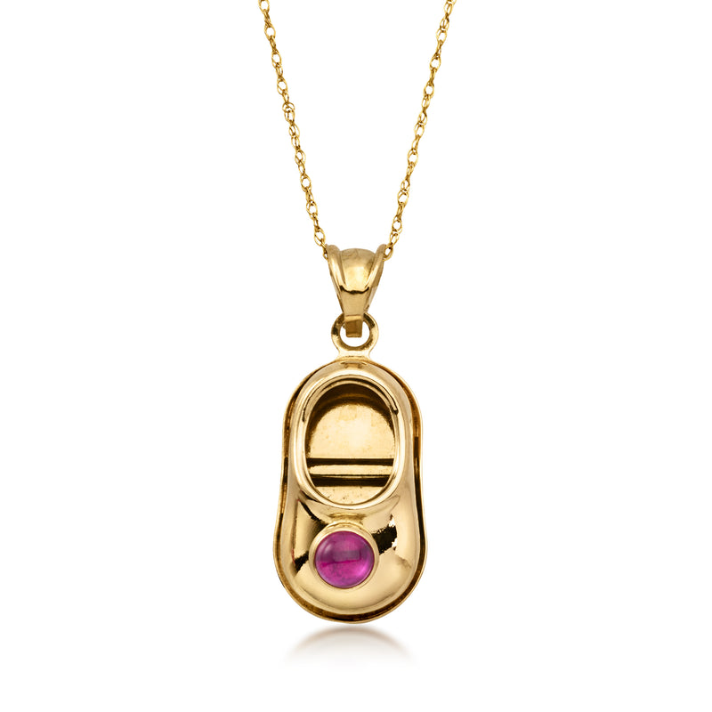 14kt yellow gold bootie pendant necklace with purple ruby gemstone