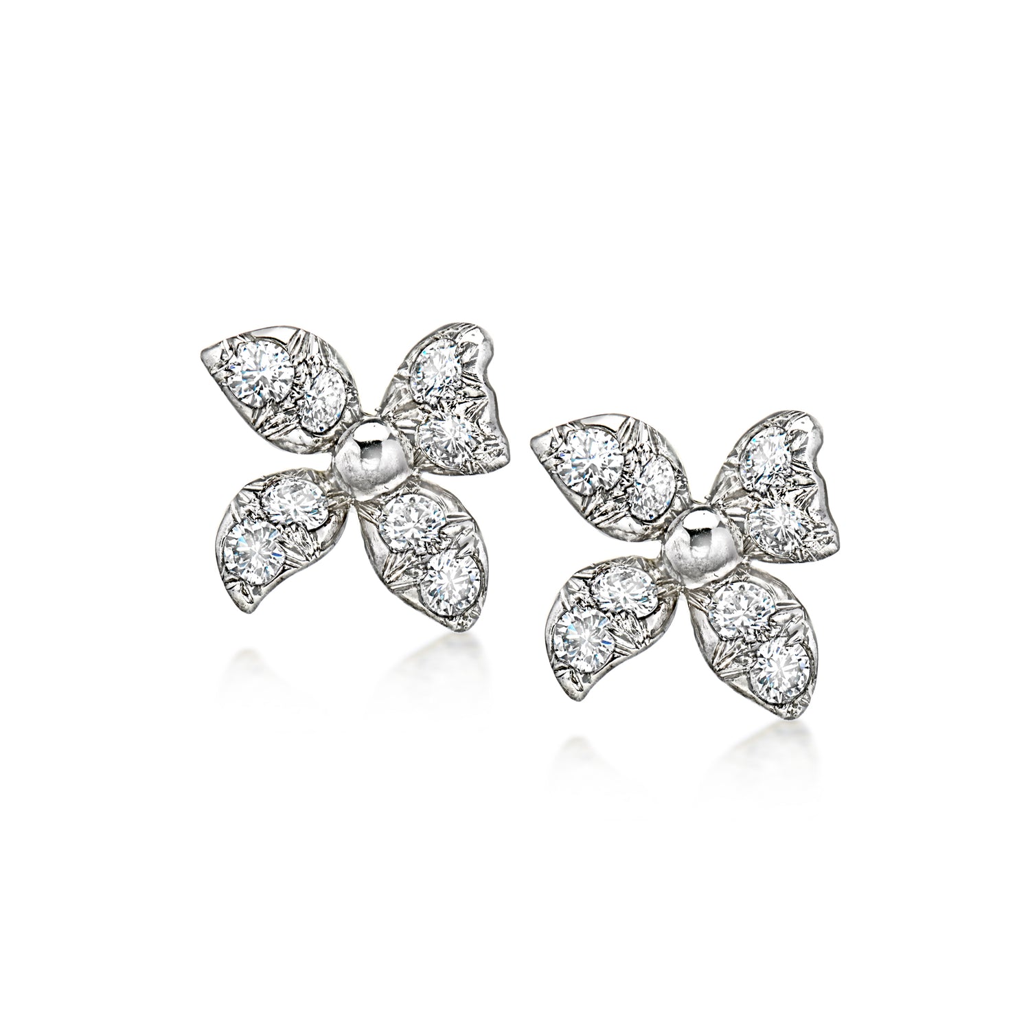 C. 1990 Vintage 1.30 ct. t.w. Diamond Flower Earrings in 14kt White Gold