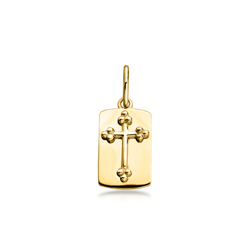 10kt yellow gold cross tag charm with bail and hanging loop