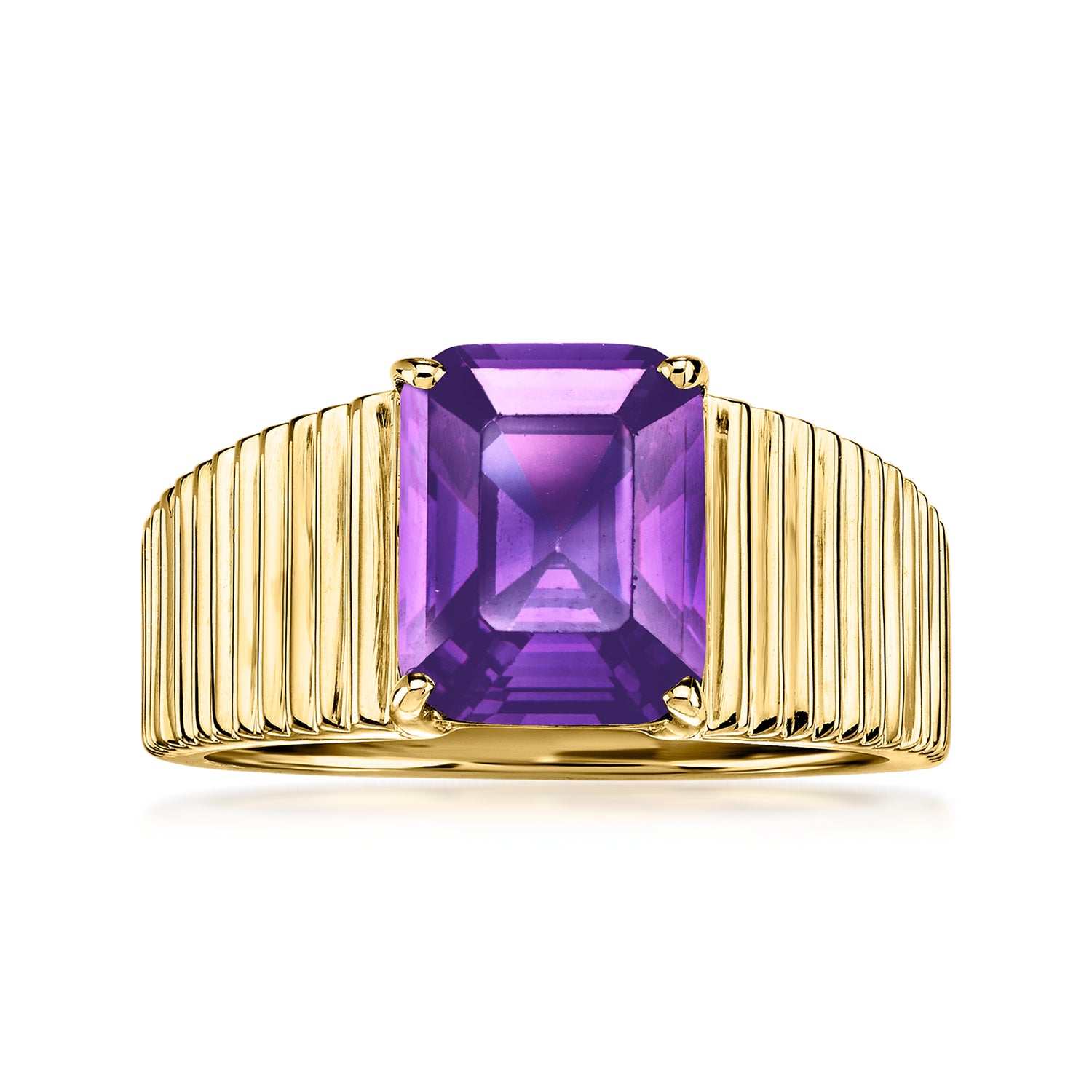 14kt Yellow Gold-Plated Ring with Simulated Amethyst