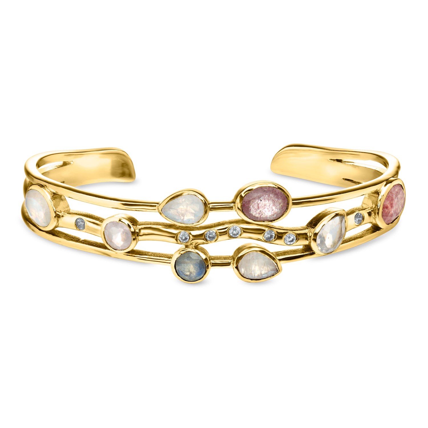 Multi-Gemstone and 14kt Yellow Gold-Plated Cuff Bracelet