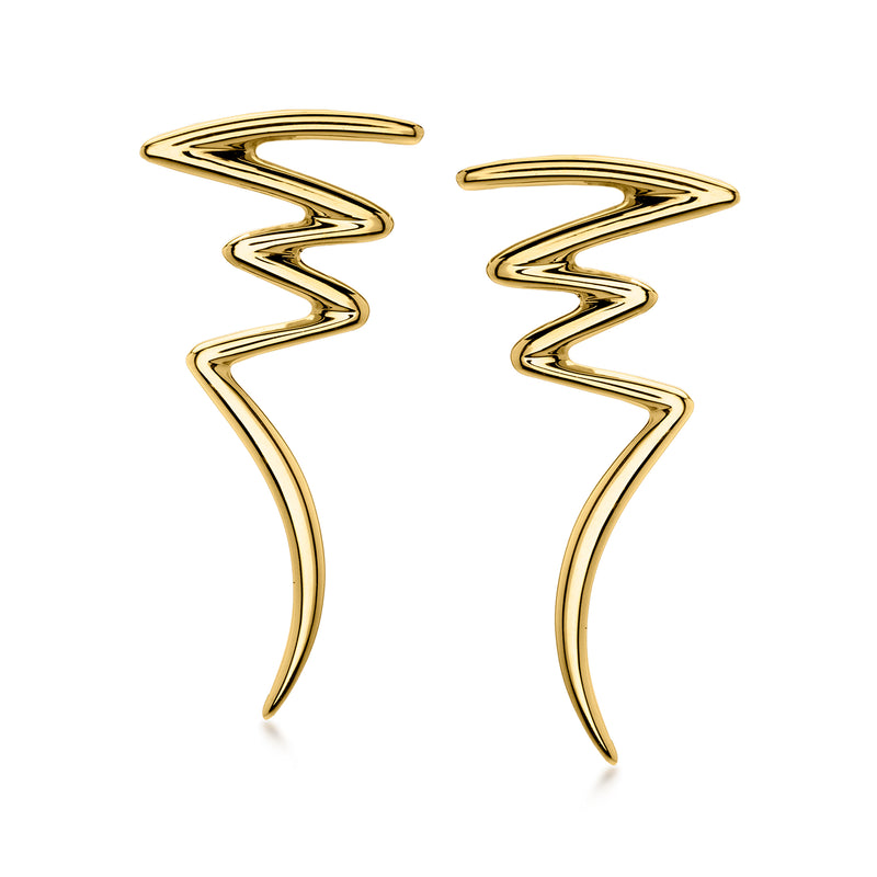 18kt yellow gold zigzag drop earrings with post backs