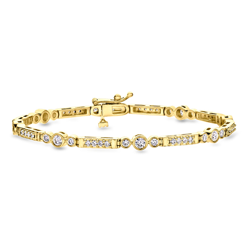 18kt gold over sterling diamond bar bracelet with bezel-set round stones
