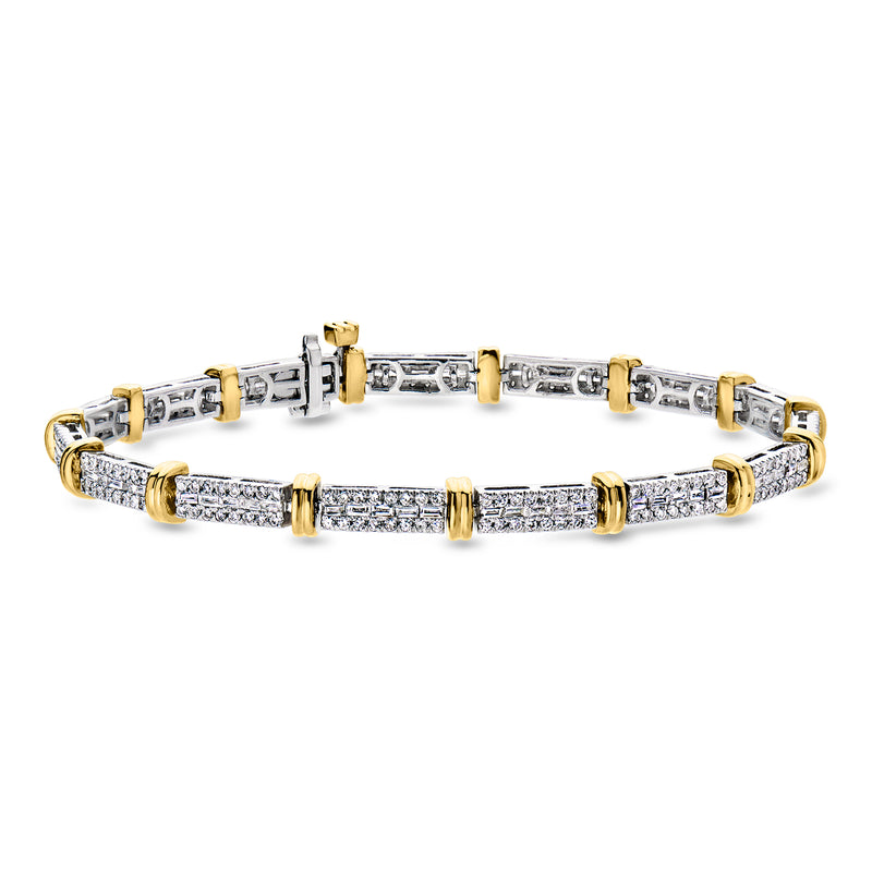 Bar diamond bracelet with sterling silver links and 18kt gold accents