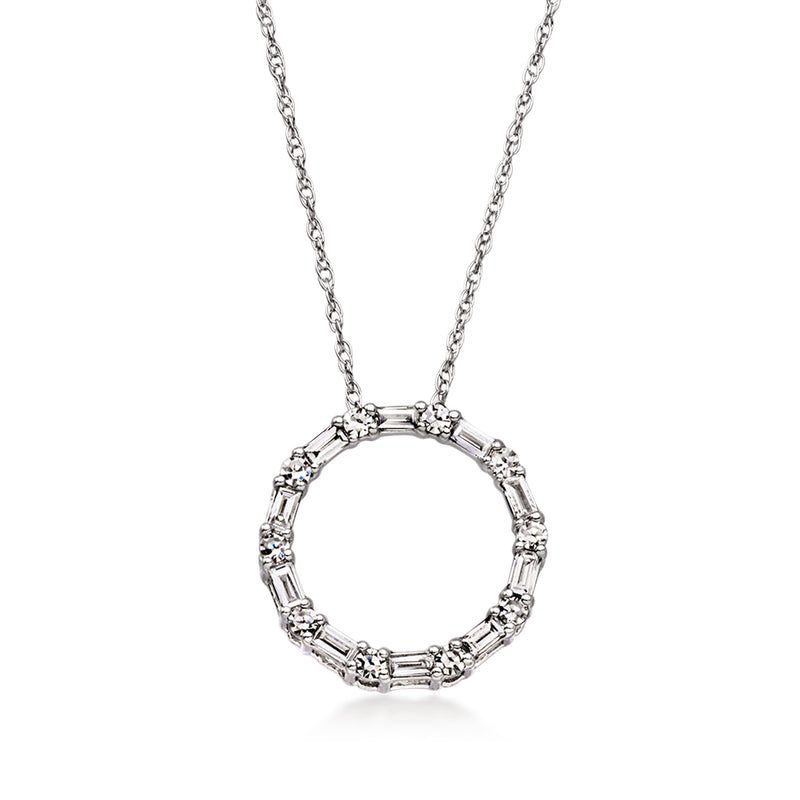 10kt white gold circle eternity pendant necklace with lab-grown diamonds