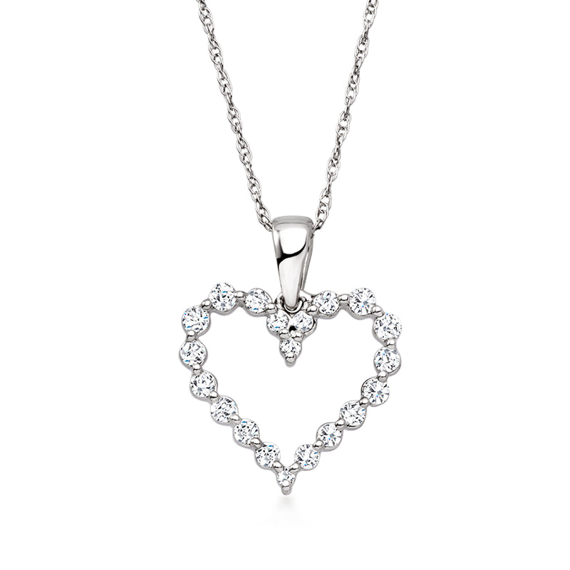 Lab-grown diamond heart pendant necklace in 10kt white gold, diamond-studded heart