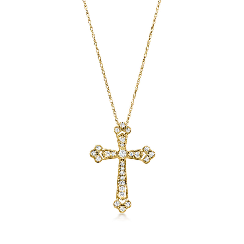 10kt yellow gold diamond cross pendant necklace with small round stones