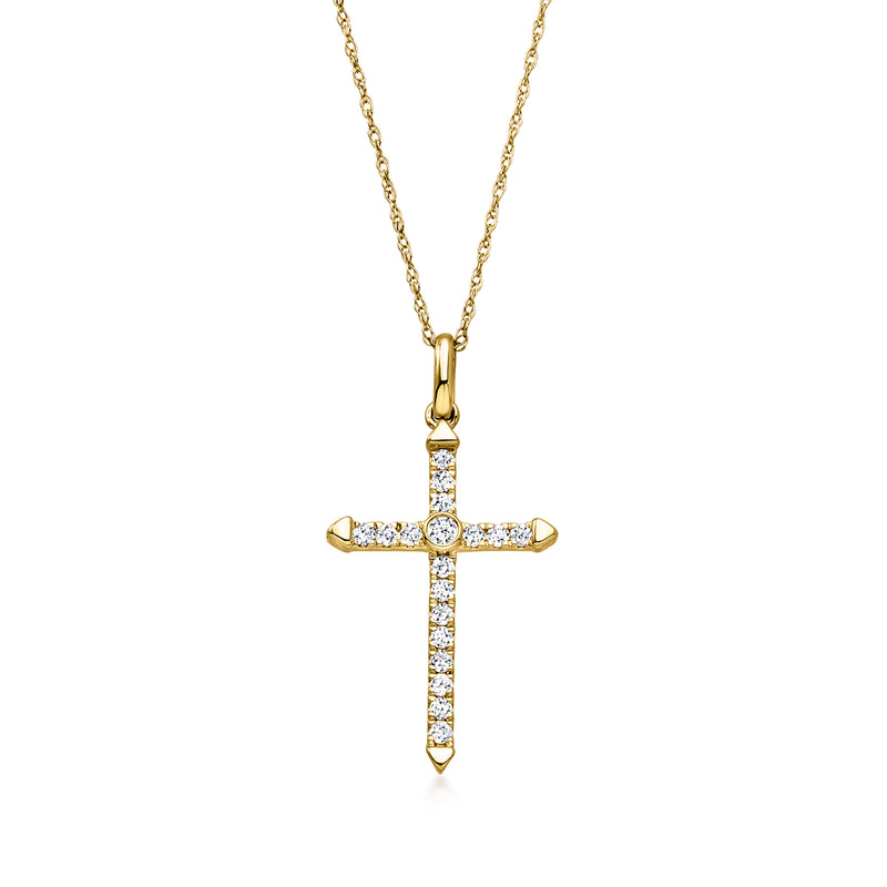 10kt yellow gold cross pendant necklace with lab-grown diamond accents