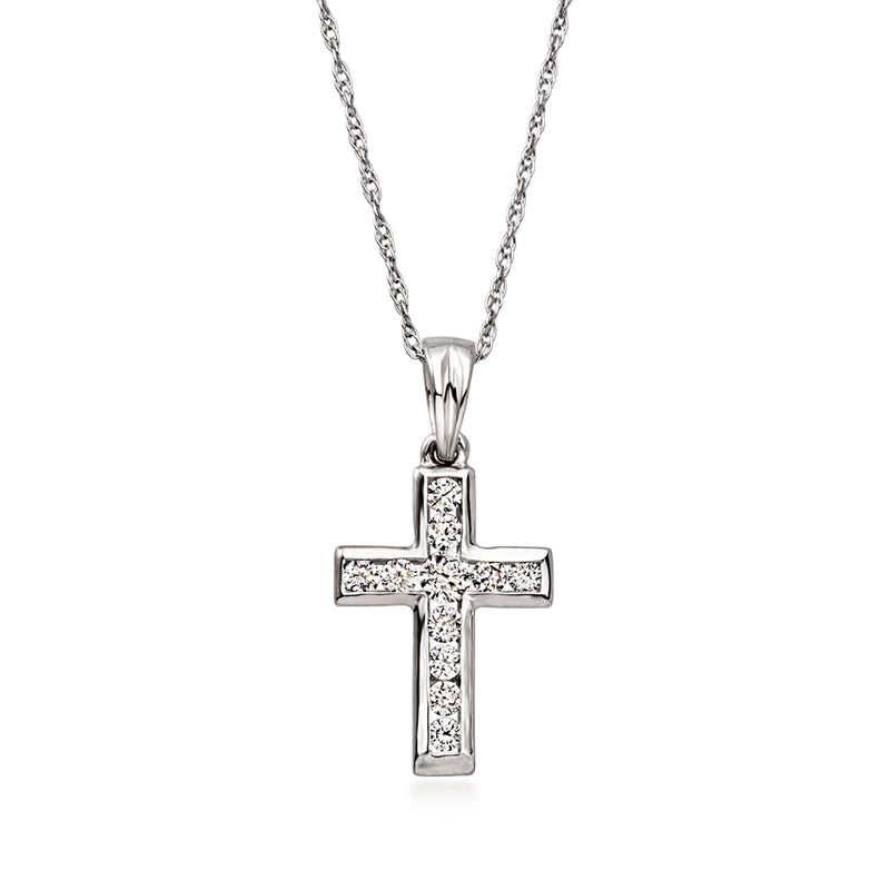 10kt white gold cross pendant with lab-grown diamond accents