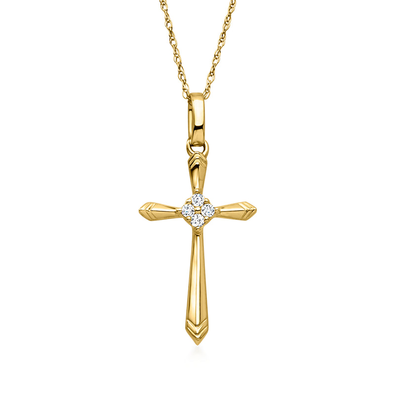 10k yellow gold cross pendant necklace with diamond accents