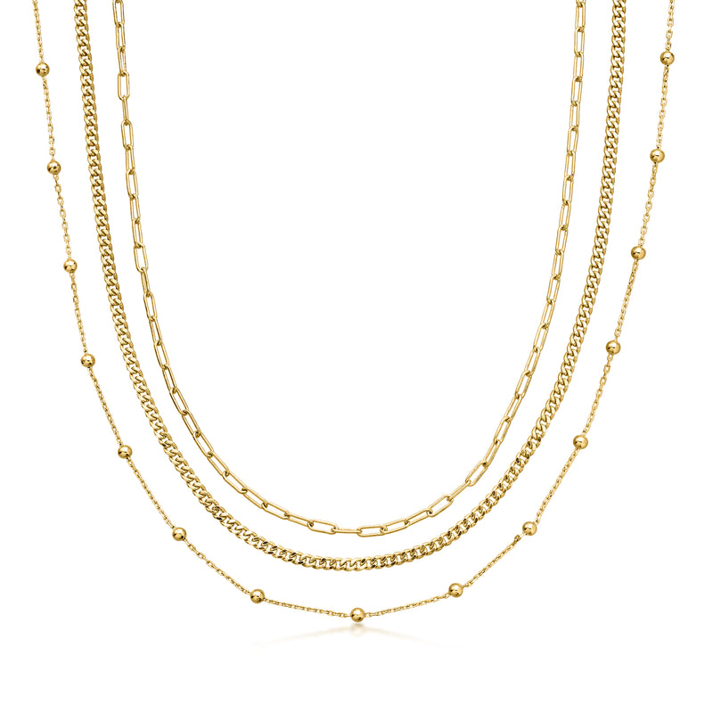 14kt Yellow Gold-Plated Jewelry Set: Three Chain Necklaces