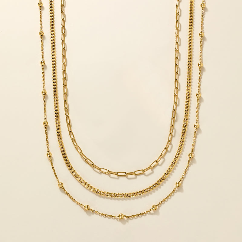 14kt Yellow Gold-Plated Jewelry Set: Three Chain Necklaces