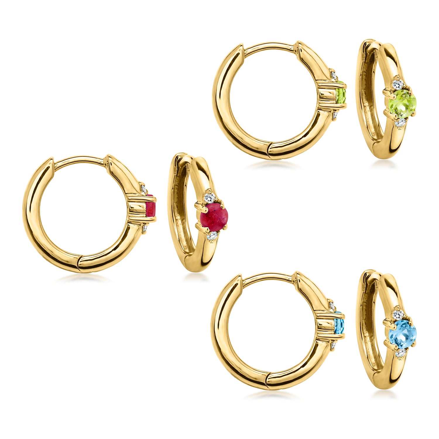 Birthstone Hoop Earrings with Lab Grown Diamonds in 18kt Gold Over Sterling