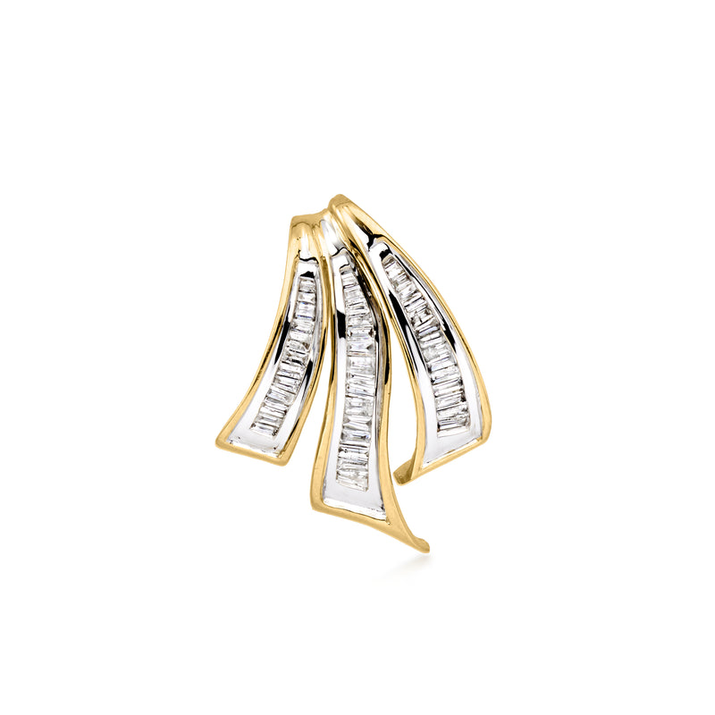 14kt yellow gold diamond slide pendant with baguette-cut stone ribbon design
