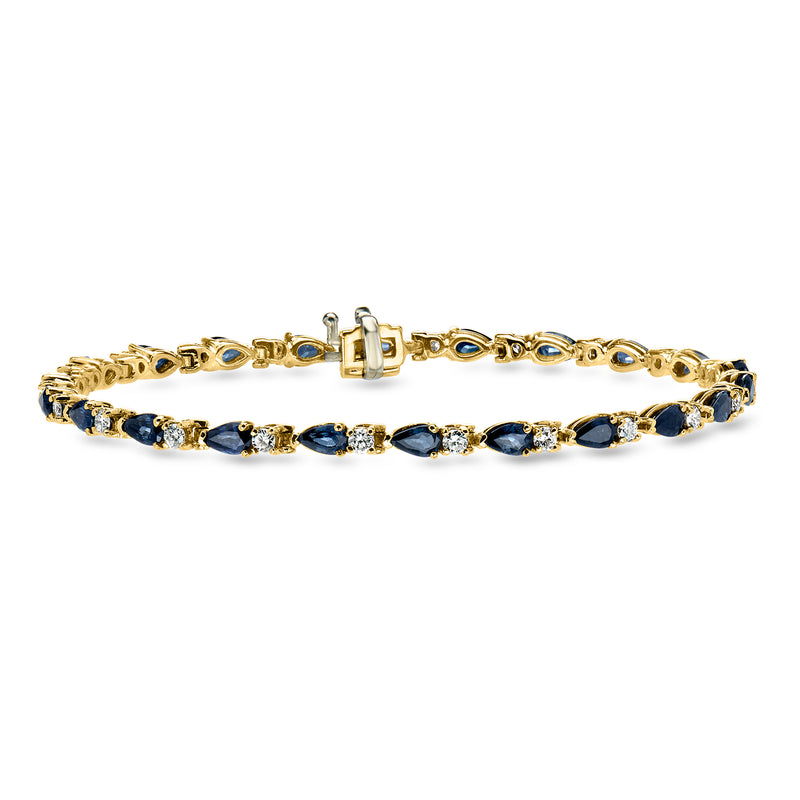 18k yellow gold bracelet with oval blue sapphires and diamond accents
