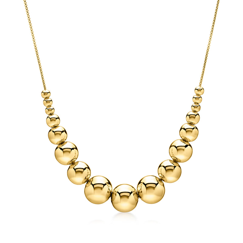 Graduated gold-plated bead necklace with round polished beads