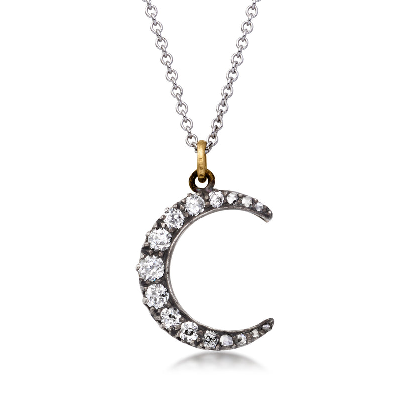 Diamond crescent moon pendant necklace in sterling silver and 10kt yellow gold