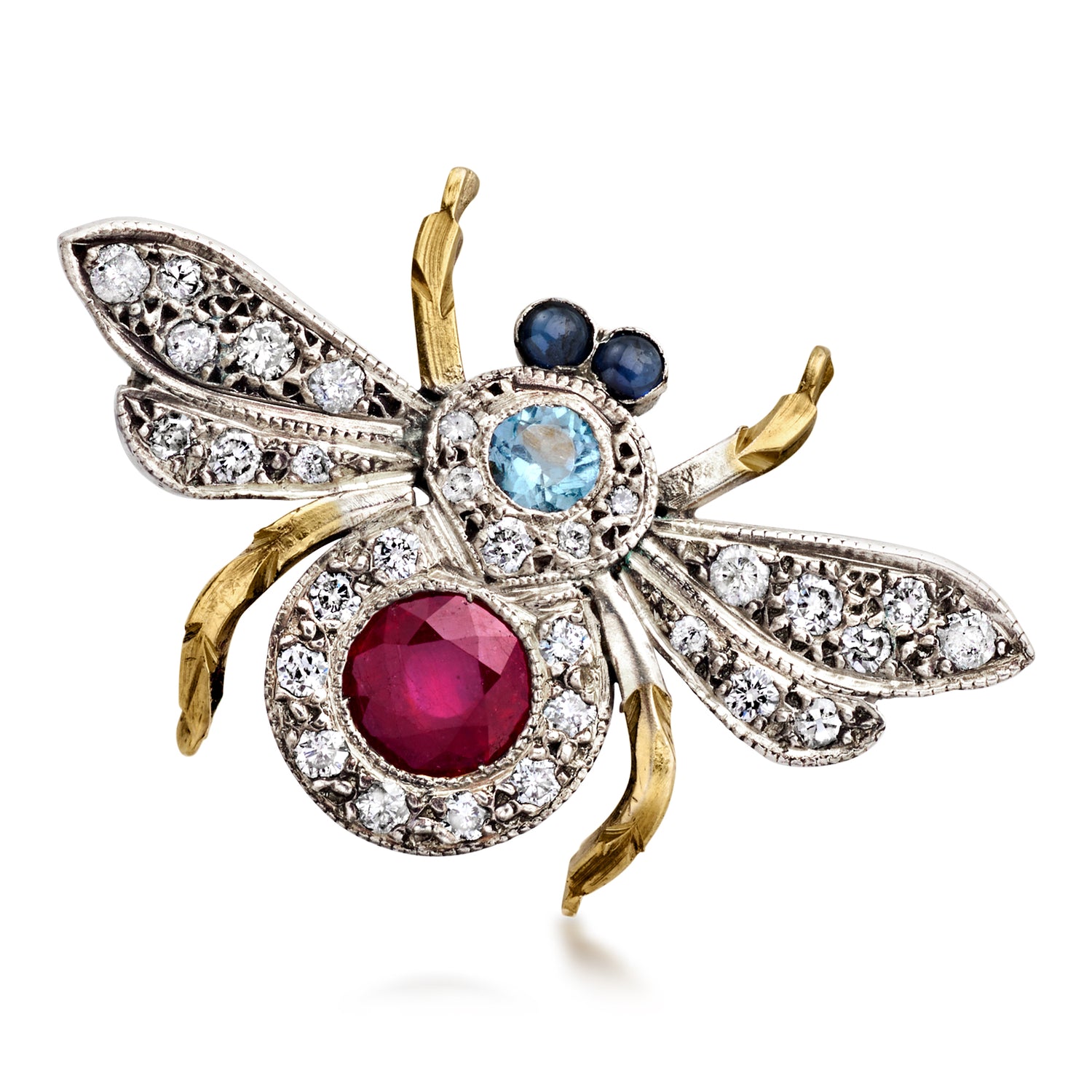 C. 1970 Vintage 1.28 ct. t.w. Multi-Gemstone Bumblebee Pin with .65 ct. t.w. Diamonds in Sterling Silver and 14kt Gold Over Sterling