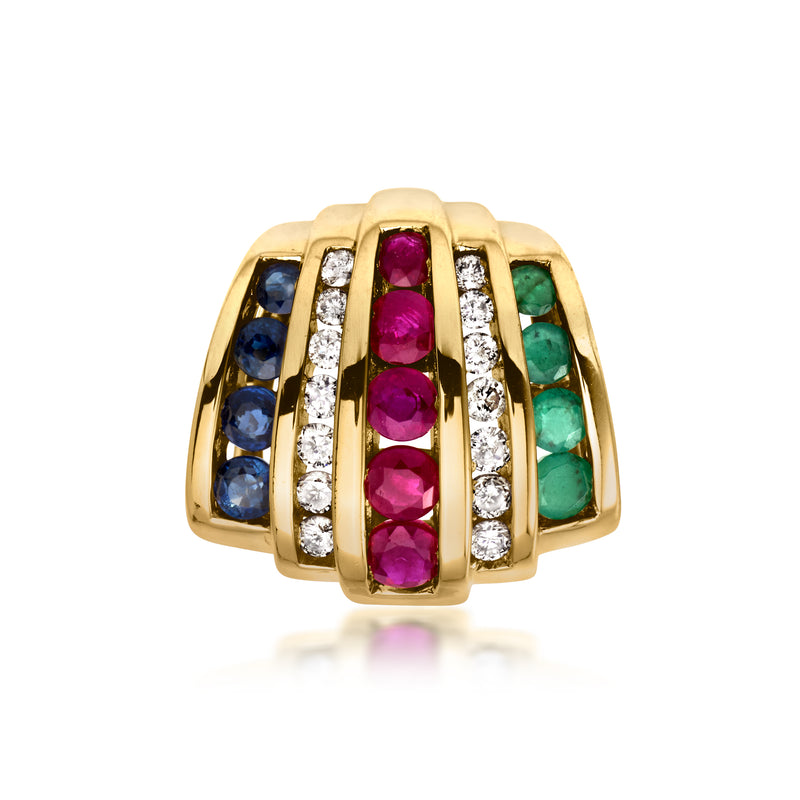 14kt yellow gold slide pendant with blue, pink, green gemstones and diamond accents
