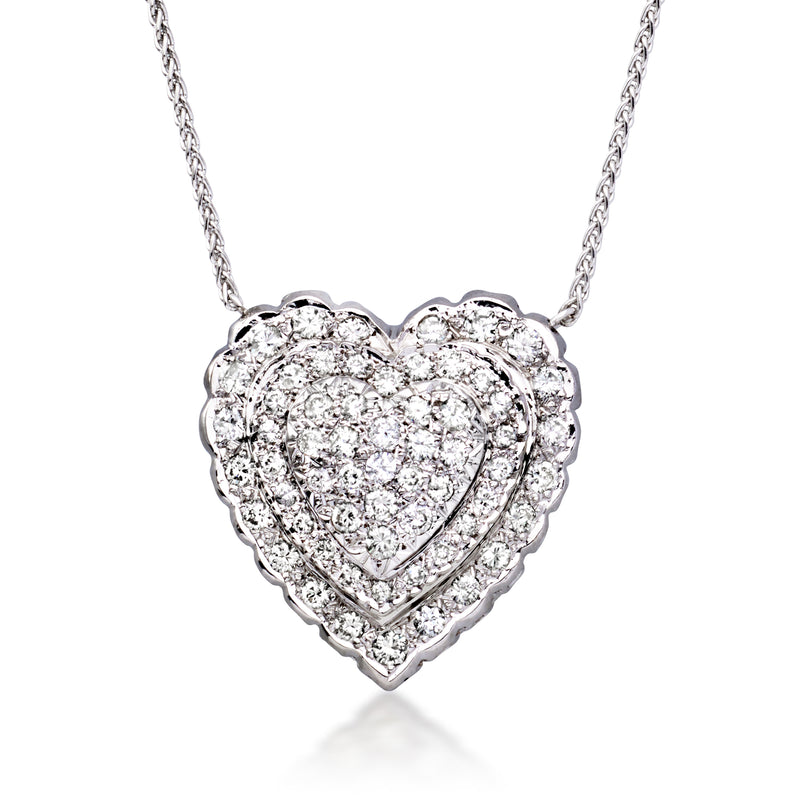 Vintage diamond heart necklace in platinum with pavé heart pendant