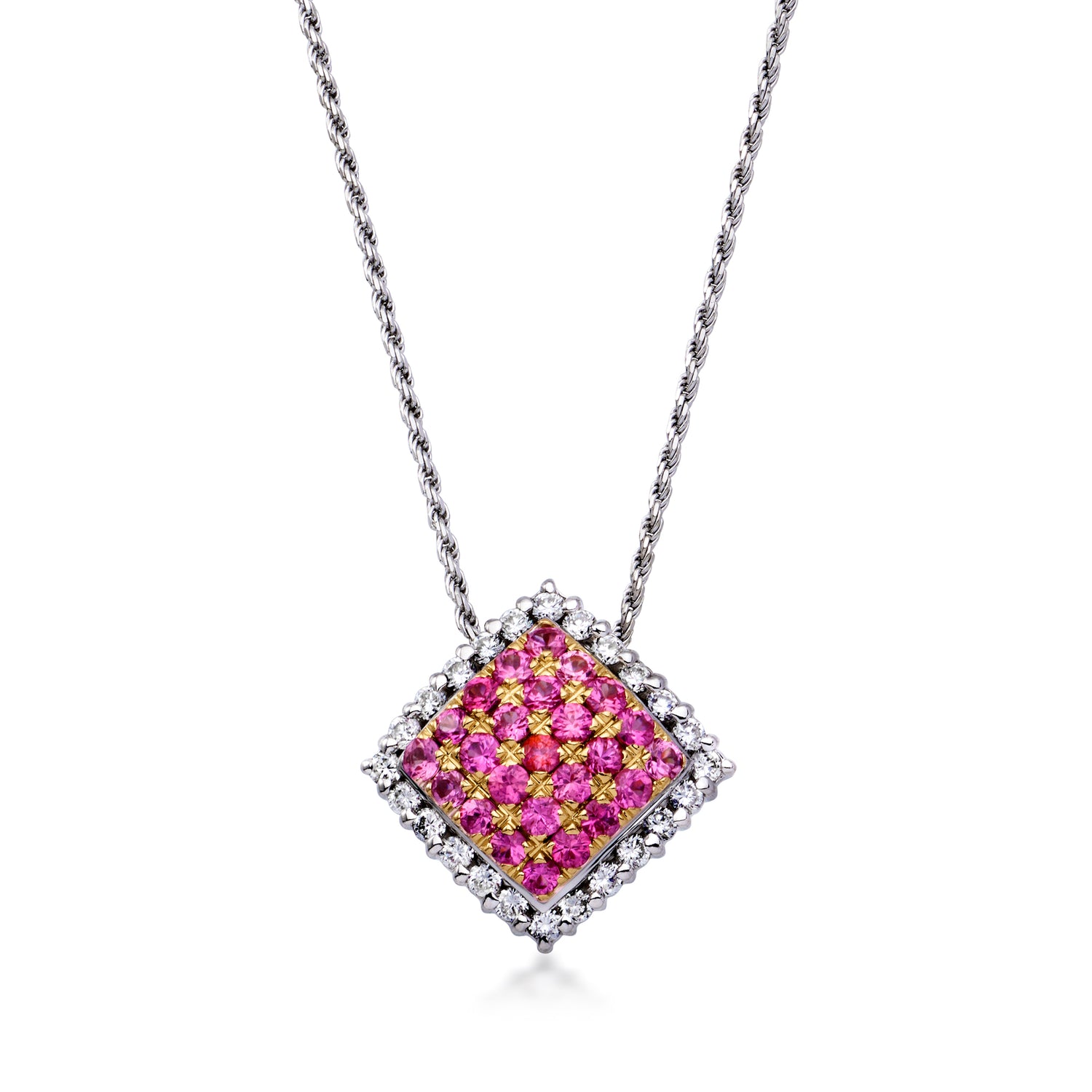 C. 1990 Vintage 1.50 ct. t.w. Pink Sapphire and .75 ct. t.w. Diamond Necklace in 18kt White Gold