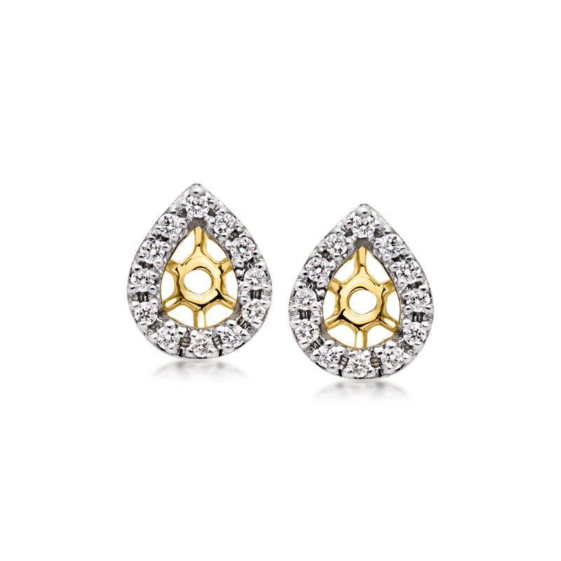 Teardrop diamond earring jackets with yellow-gold center and post backs