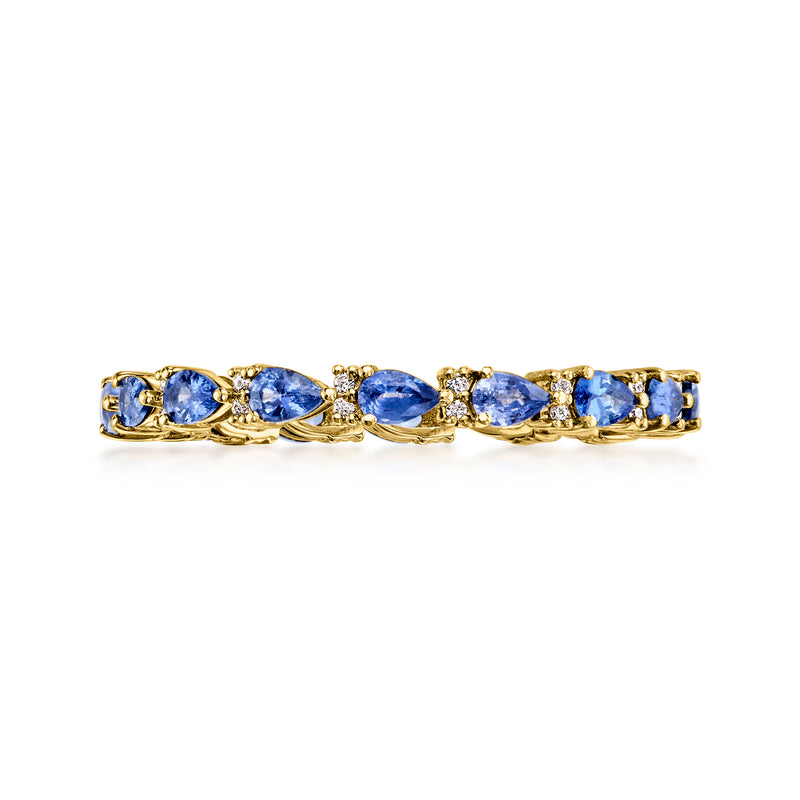 14kt yellow gold sapphire and diamond eternity band with blue round stones