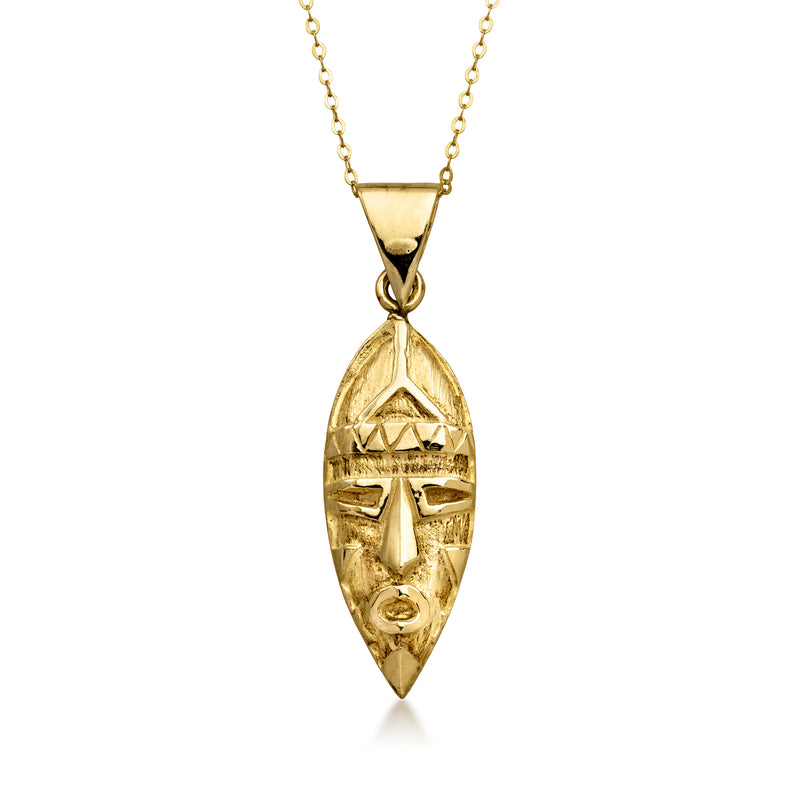 Vintage 9kt yellow gold mask pendant on fine chain necklace