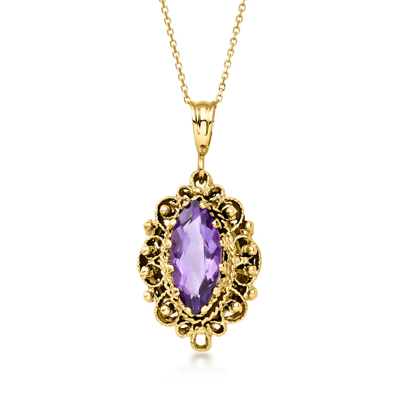 14kt yellow gold amethyst pendant necklace with oval purple gemstone