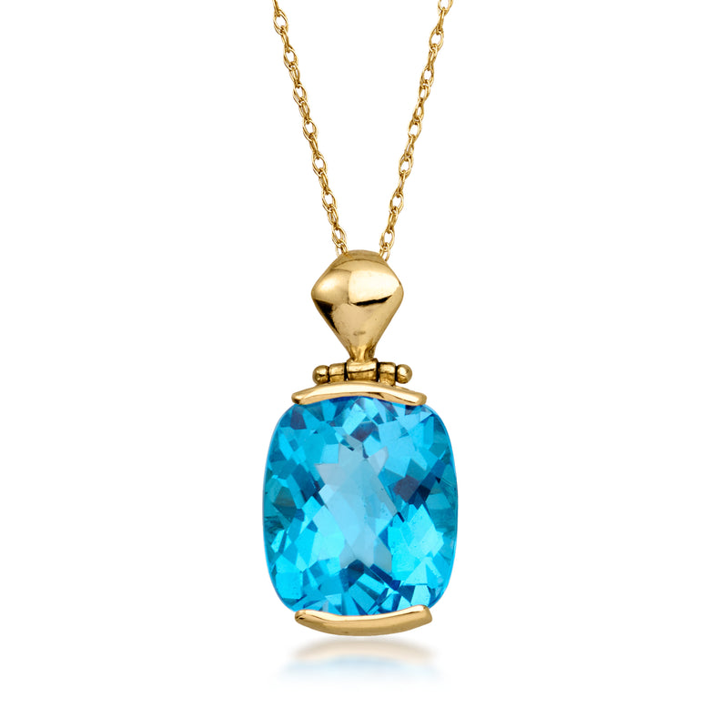 14kt yellow gold pendant necklace with oval blue topaz gemstone drop
