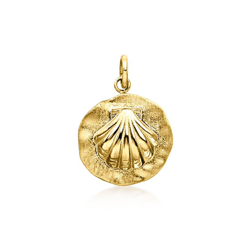 10kt yellow gold seashell charm with round textured shell design