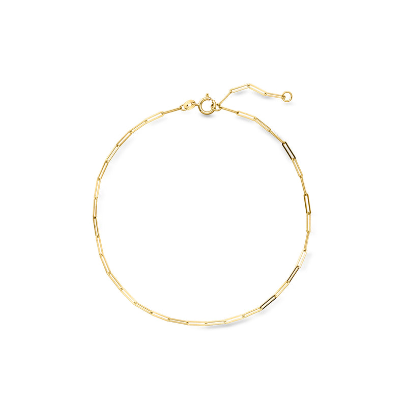 10kt yellow gold paper clip link anklet with round clasp and extender ring