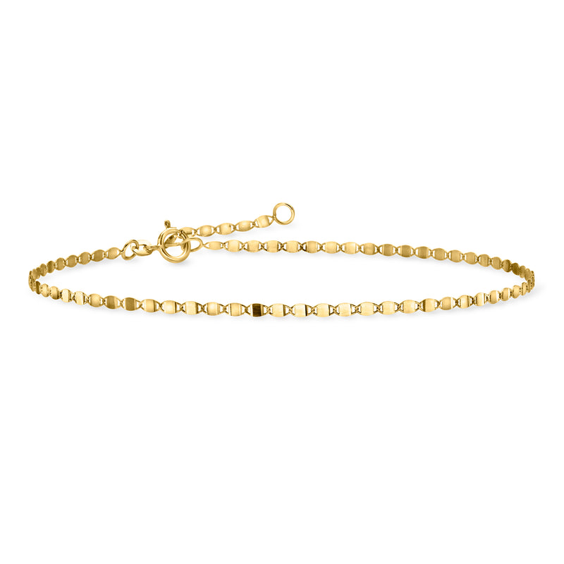 Yellow gold mirror-link anklet with open link design and adjustable clasp