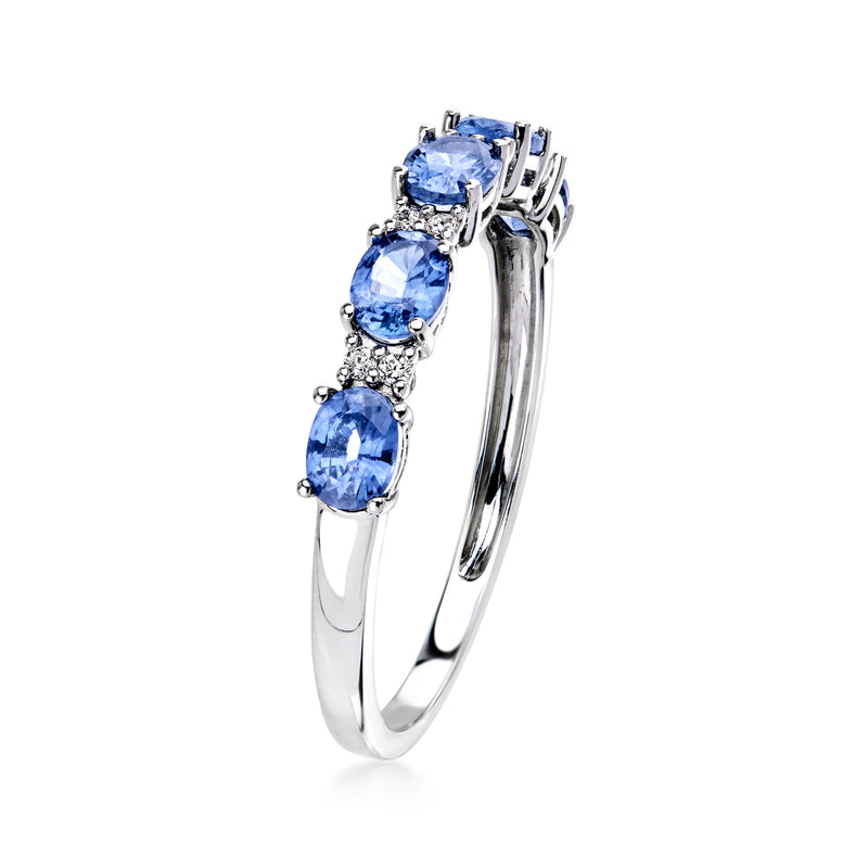 14kt white gold sapphire and diamond ring with raised oval blue stones