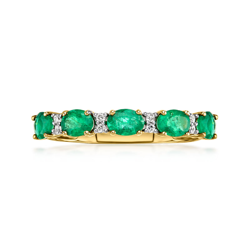 14kt yellow gold emerald and diamond oval-stone band ring with green center stones