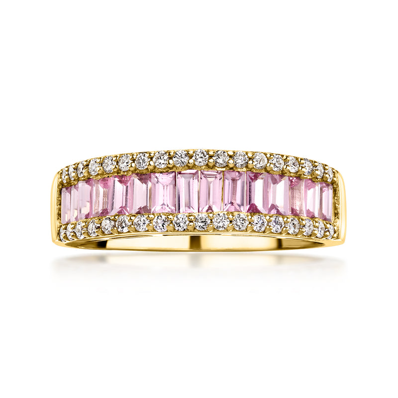 Pink sapphire and diamond ring in 14kt yellow gold