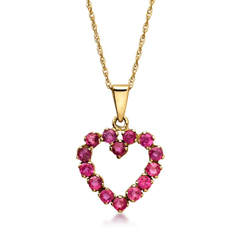C. 1980 Vintage .75 ct. t.w. Ruby Heart Pendant Necklace in 14kt Yellow Gold. 18"