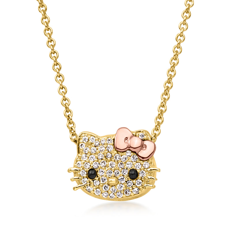 Two-tone gold Hello Kitty pendant necklace with diamond accents and black onyx eyes