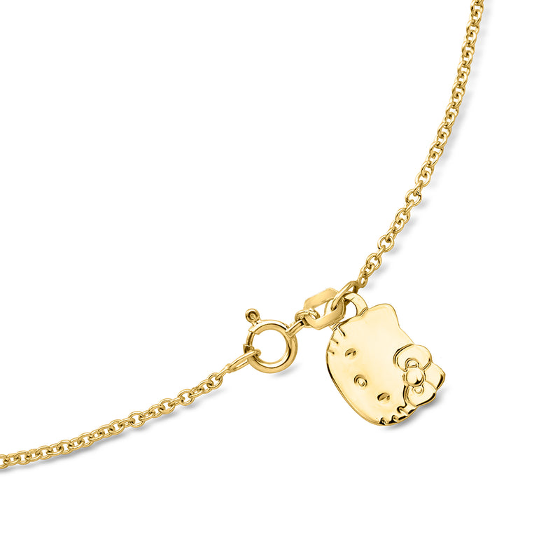 Two-tone gold Hello Kitty face pendant necklace with diamond sparkle and onyx details