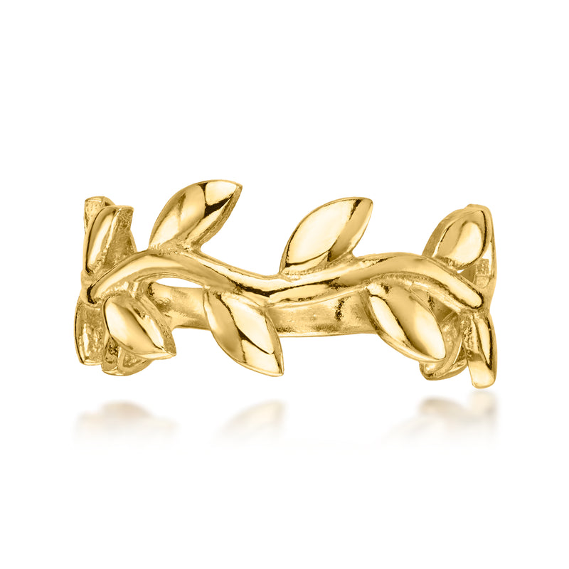 Gold over sterling vine ring with leaf and curved branch design
