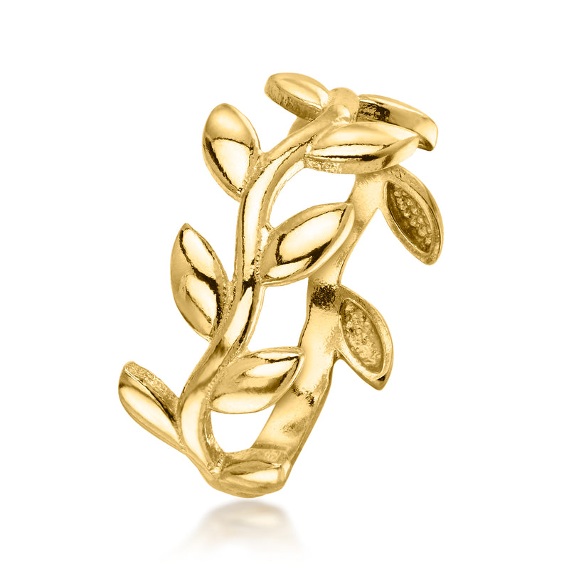 Gold vine ring with raised leaf motifs and open band