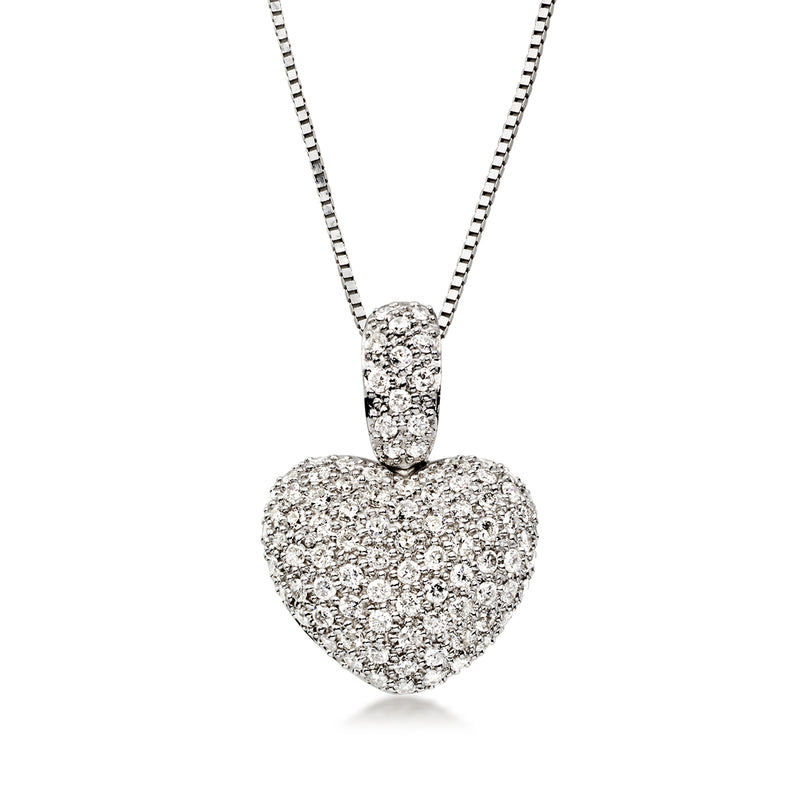 Diamond heart pendant necklace in white gold