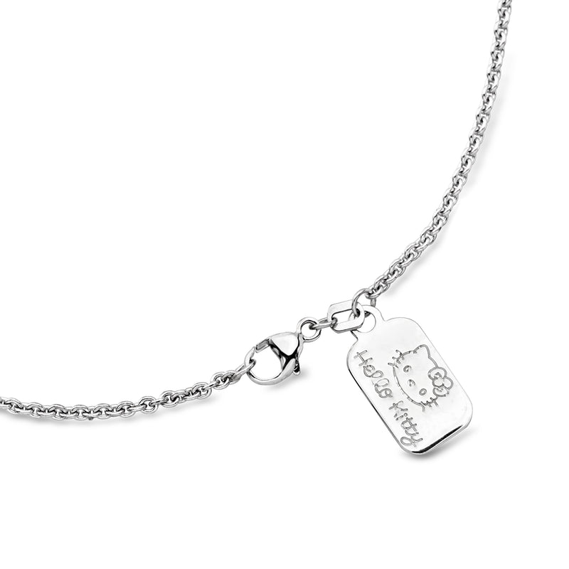 Silver chain necklace with engraved rectangular charm pendant and lobster clasp