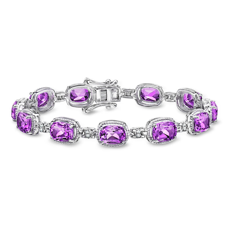 Sterling silver amethyst bracelet with oval purple gemstones and box clasp