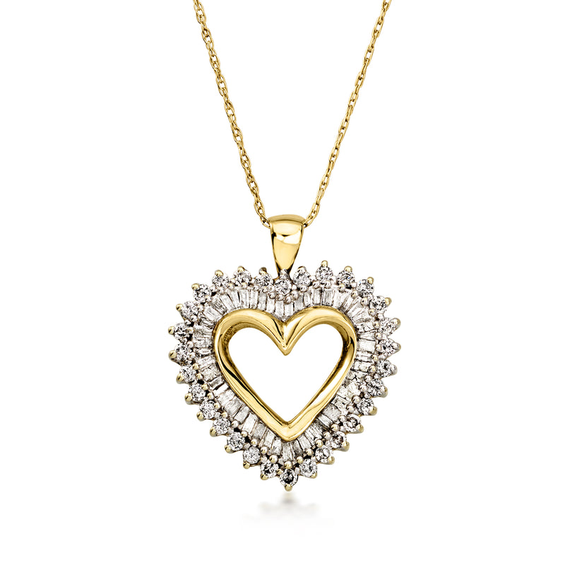 Vintage 14kt yellow gold diamond heart pendant necklace
