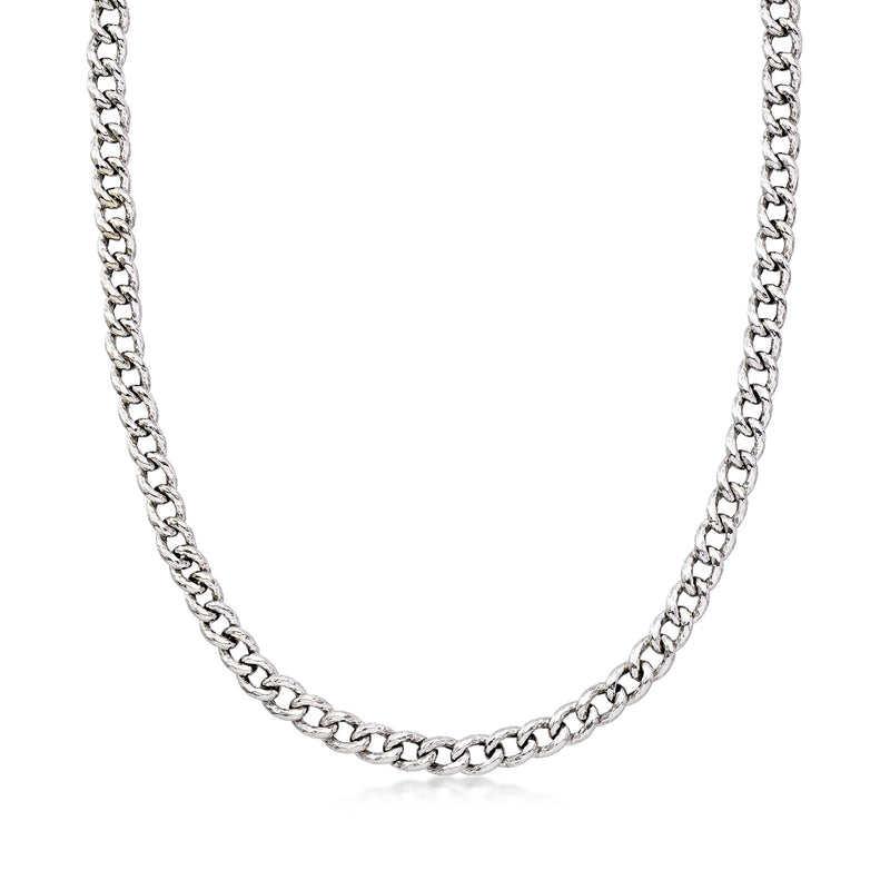 Vintage curb-link necklace in white gold-toned metal, flat oval chain links