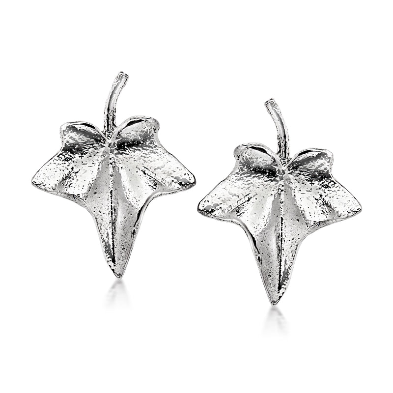 Sterling silver leaf drop clip earrings with star-shaped textured leaf design