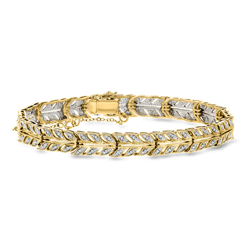 Vintage 14kt yellow gold diamond leaf bracelet with hinged clasp