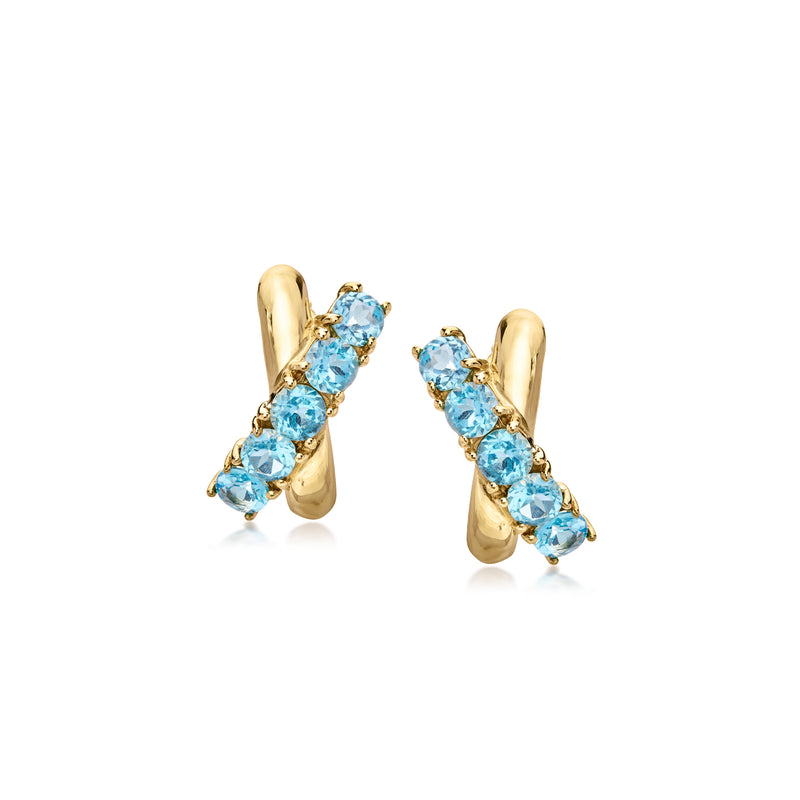 14kt yellow gold post earrings with sky blue topaz cluster drop design