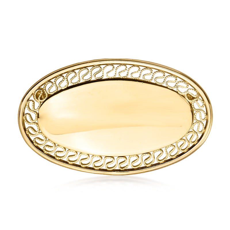 14kt yellow gold oval pin with openwork filigree bezel